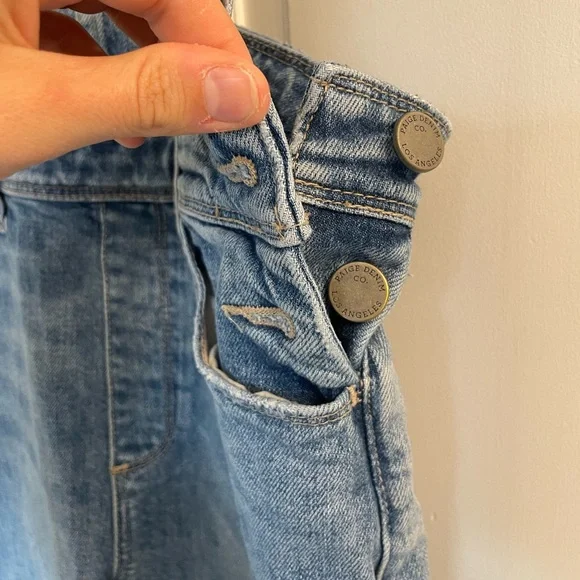 PAIGE Nellie Denim Raw Hem Overalls in Clarkson Wash, size 26